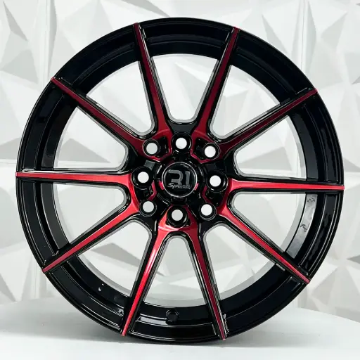 [174769] RIN 17X8 4-100 R1 SPORT QC1675 BLACK MACHINE RED FACE ET25 CB73.1